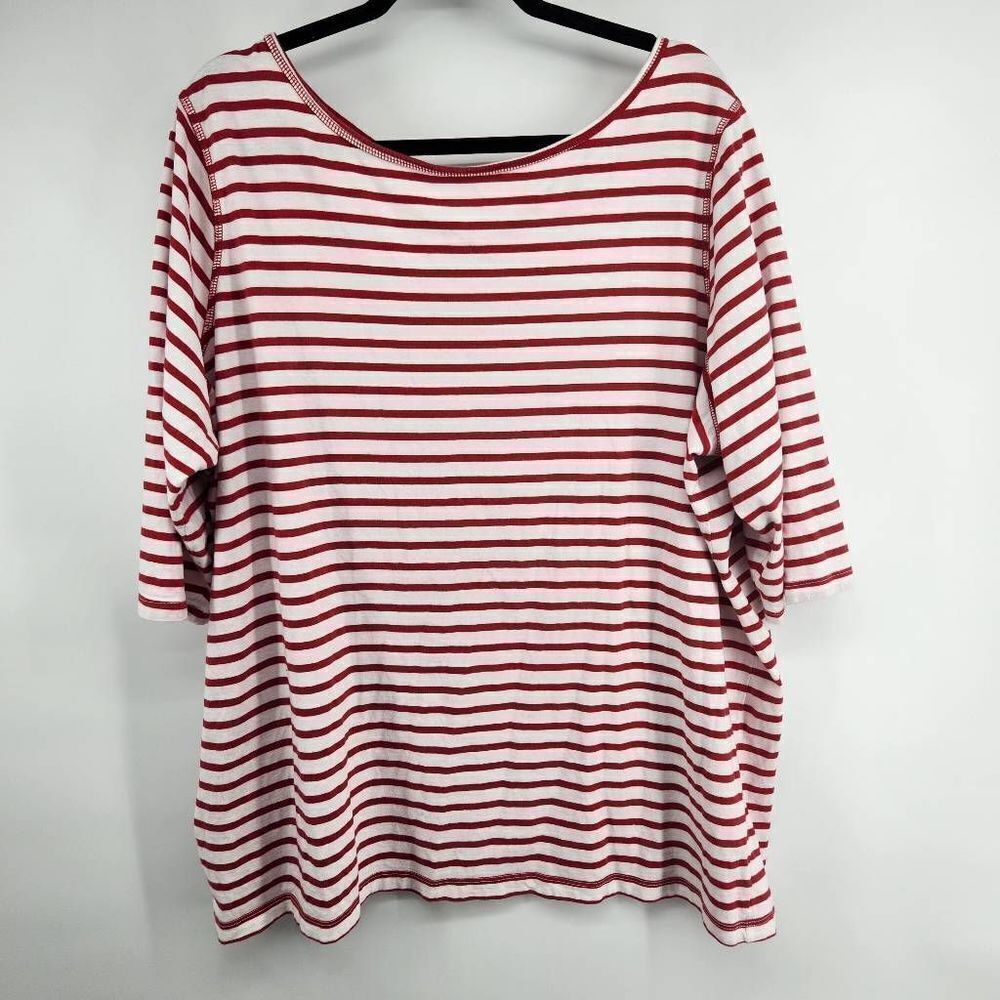 Women Within Red White Stripe 3/4 Sleeve T-Shirt Tunic Women's Plus 2X